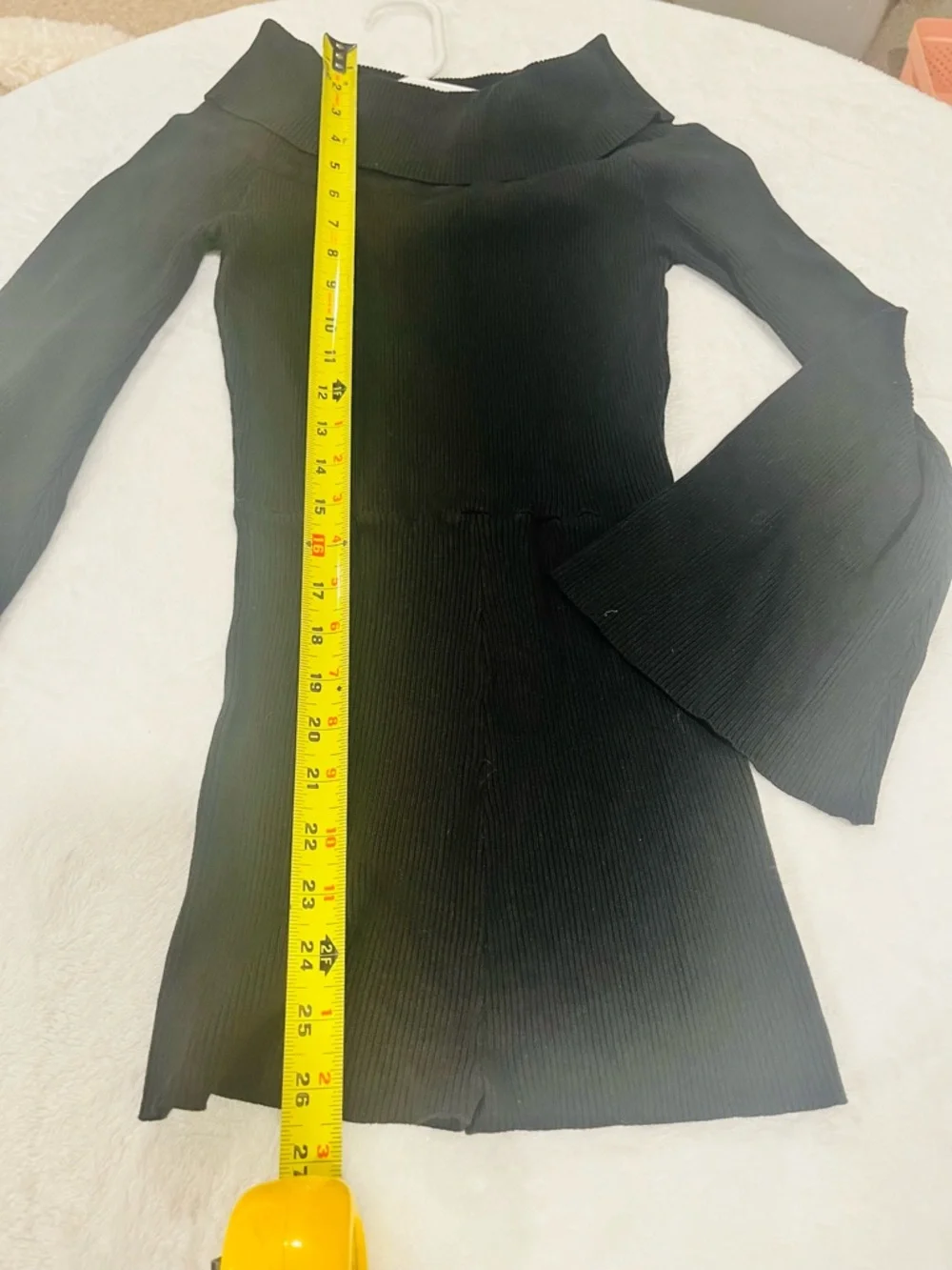 Black Ribbed Off-the-Shoulder Bell Sleeve Romper - Size M - Picture 4 of 9